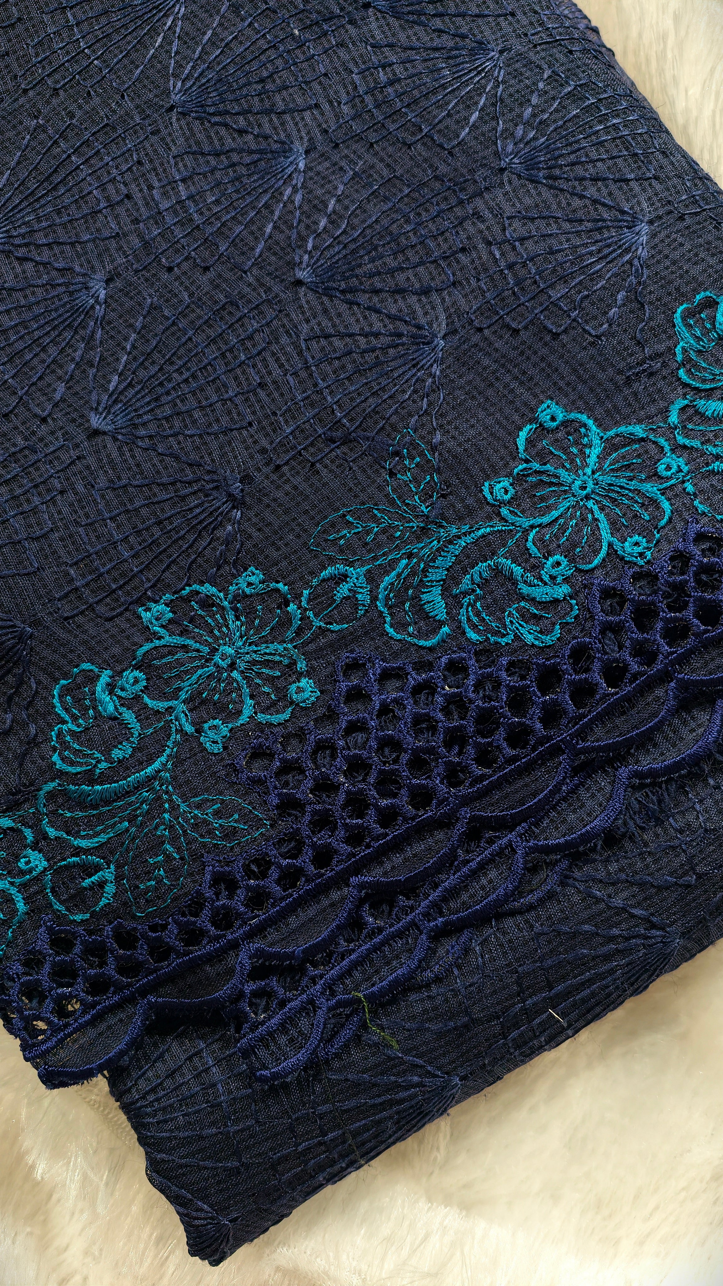 Net cotta cutwork saree